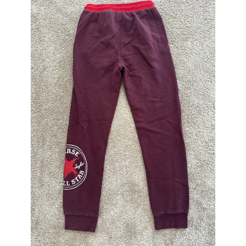 Converse Kids Joggers Size Large Maroon Red Sweatpants Logo on Leg